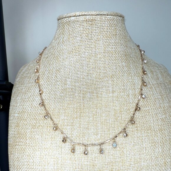 Dainty Gold Tone Necklace With Clear Crystal Accents & Adjustable Lobster Clasp - Picture 1 of 6